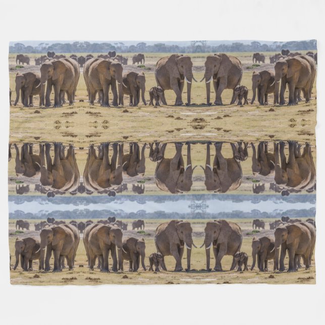 Elephant Family Walking Fleece Blanket (Front (Horizontal))