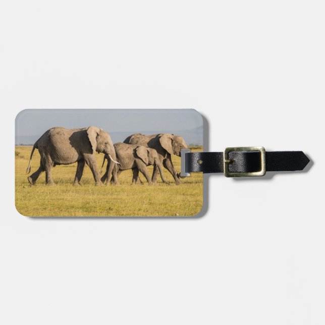 Elephant Family Walking Luggage Tag (Front Horizontal)