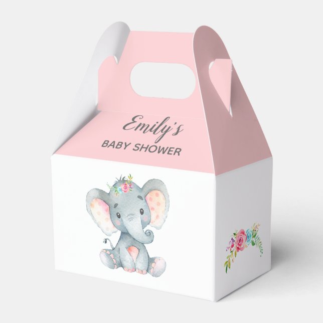 Elephant Favour Box (Girl Baby Shower / Birthday) (Front Side)