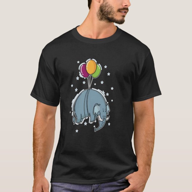 Elephant Flies on Balloons T-Shirt (Front)