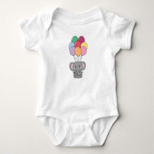 Elephant Flies Up With Colourful Balloons Baby Bodysuit