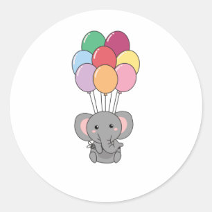 Elephant Flies Up With Colourful Balloons Classic Round Sticker
