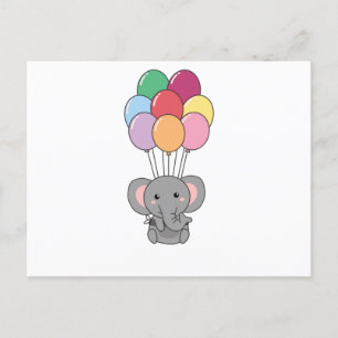 Elephant Flies Up With Colourful Balloons Postcard