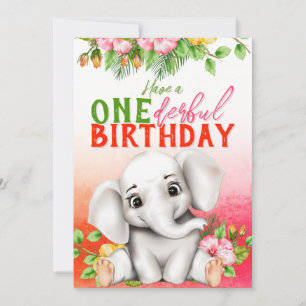 Elephant Floral 1st Birthday Card