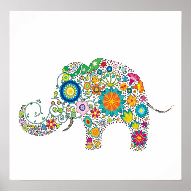 Elephant Floral Art Poster (Front)