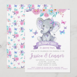Elephant Floral Baby Shower Invitation