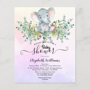 Elephant Floral Eucalyptus Baby shower Invitations Flyer
