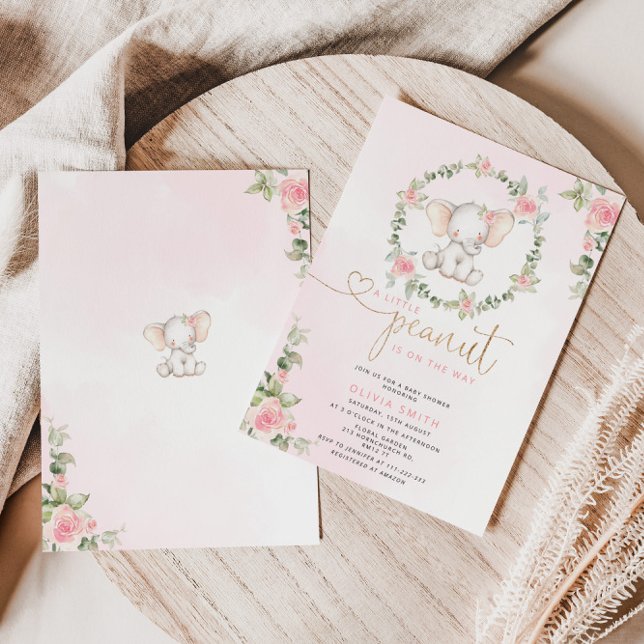 Elephant floral girl baby shower invitation (Creator Uploaded)