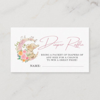 Elephant Floral Moon Baby Shower Diaper Raffle Enclosure Card