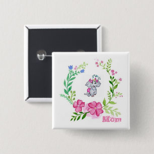 Elephant Floral Mum Square Button