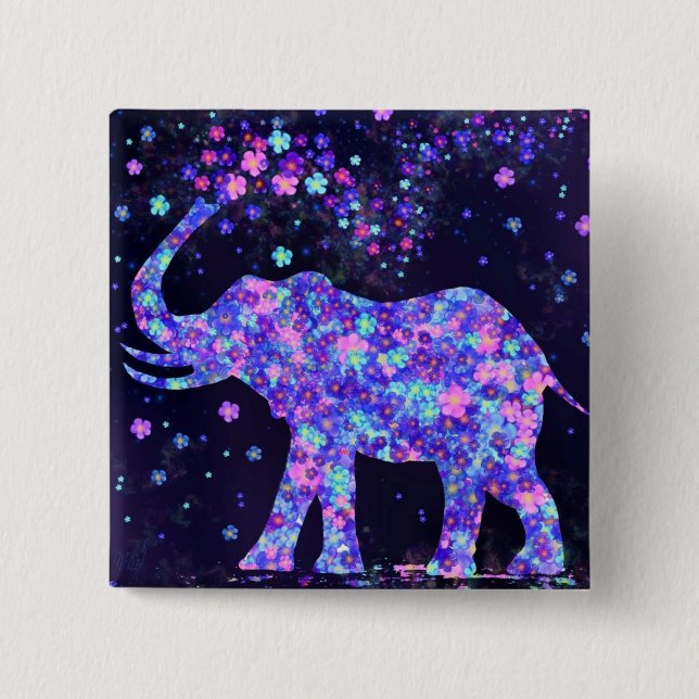 Elephant Flowers - Add Your Picture / Text / Name 15 Cm Square Badge (Front)