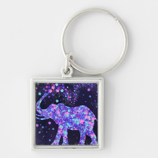 Elephant Flowers - Add Your Picture / Text / Name Key Ring (Front)