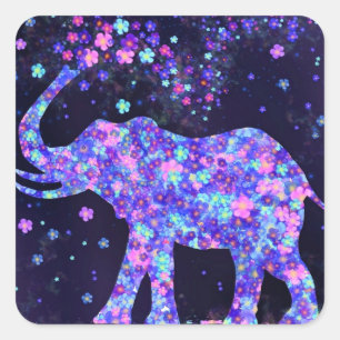 Elephant Flowers - Add Your Picture / Text / Name Square Sticker