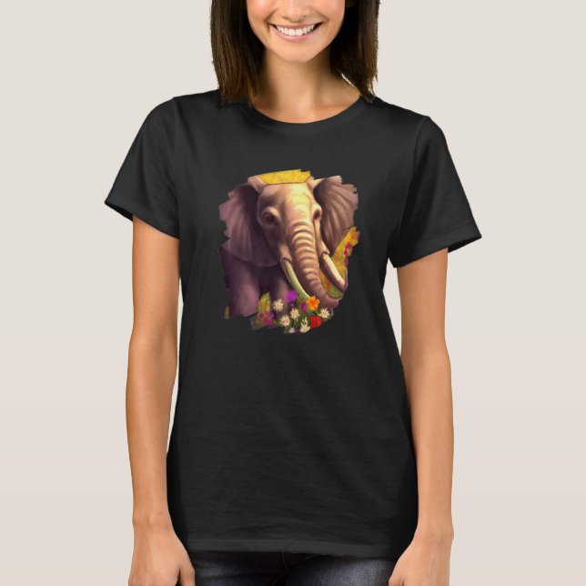 Elephant Flowers Cute Painting Flower Elephant  1 T-Shirt (Front)