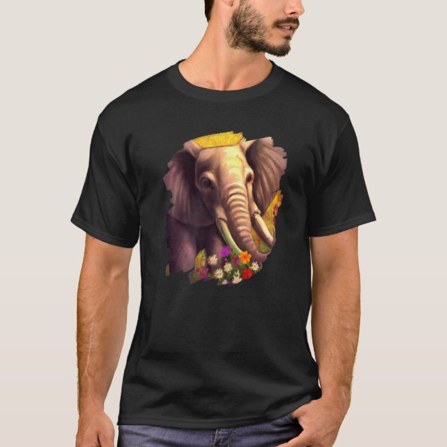 Elephant Flowers Cute Painting Flower Elephant  1 T-Shirt (Front)