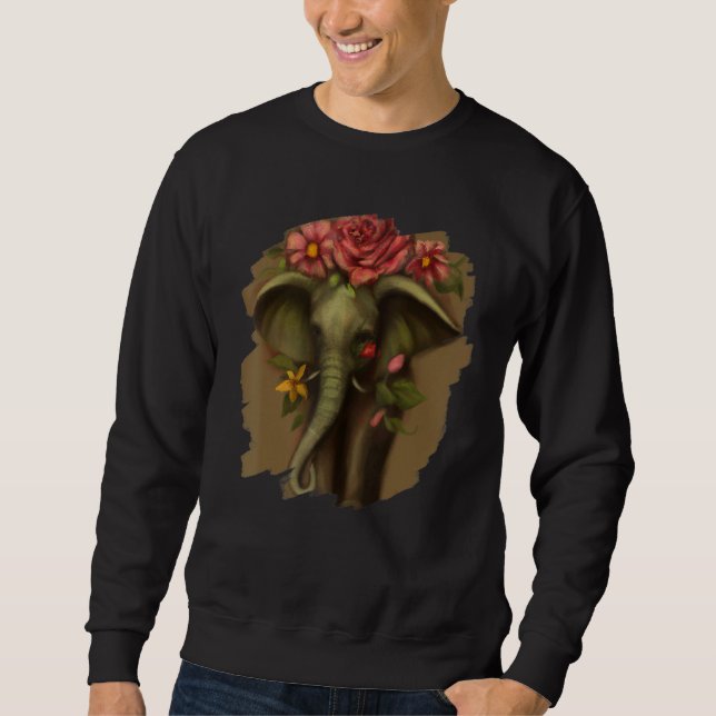 Elephant Flowers Cute Painting Flower Elephant 2 Sweatshirt (Front)