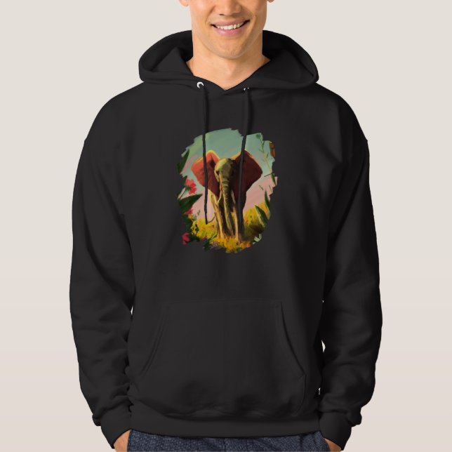 Elephant Flowers Cute Painting Flower Elephant 4 Hoodie (Front)