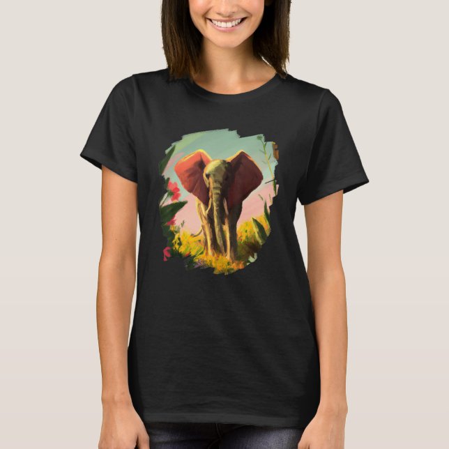 Elephant Flowers Cute Painting Flower Elephant 4 T-Shirt (Front)