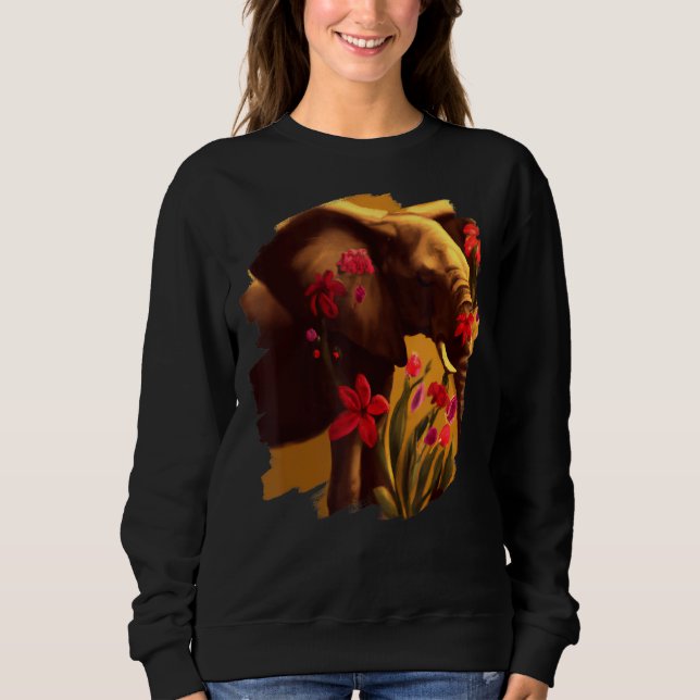 Elephant Flowers Cute Painting Flower Elephant 6 Sweatshirt (Front)
