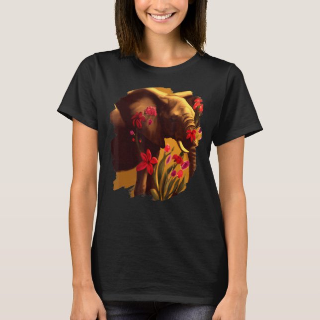 Elephant Flowers Cute Painting Flower Elephant 6 T-Shirt (Front)