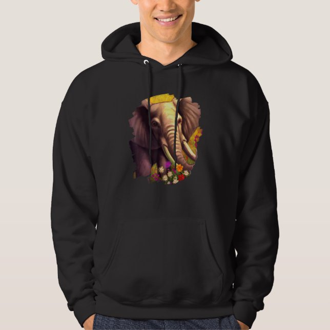Elephant Flowers Cute Painting Flower Elephant Hoodie (Front)