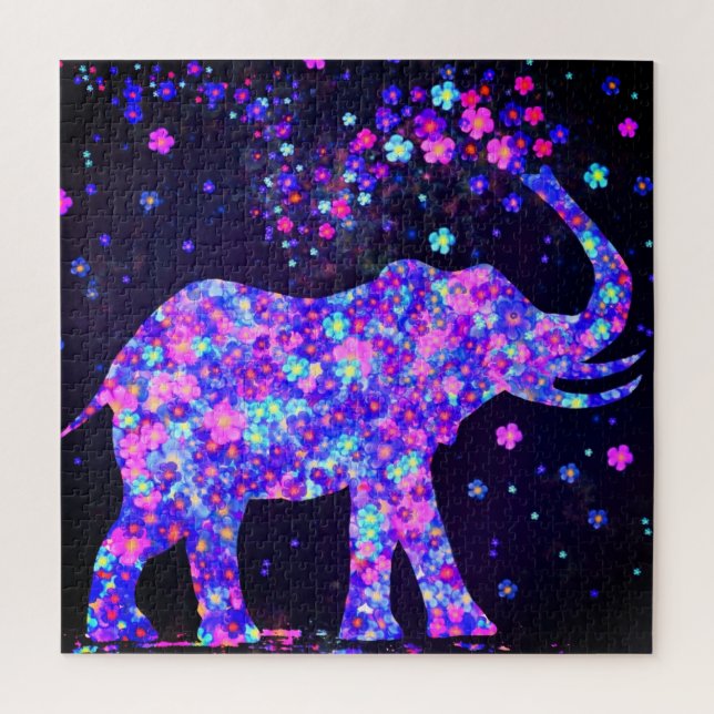 Elephant Flowers Jigsaw Puzzlel Colourful Spring Puzzle (Vertical)