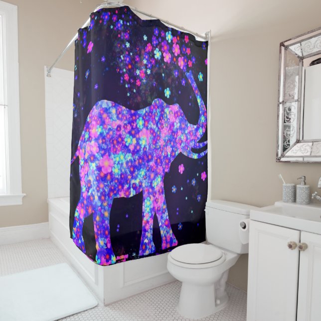 Elephant Flowers Shower Curtain (In Situ)