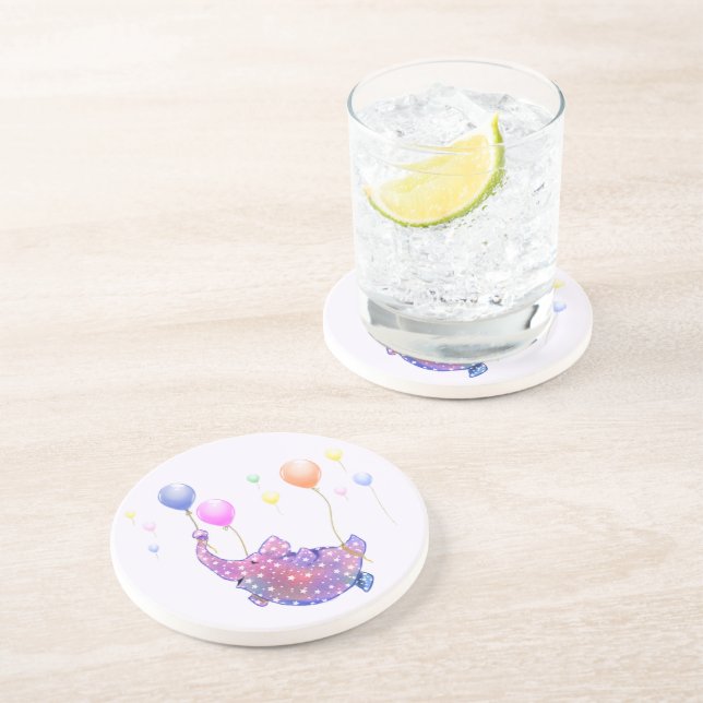 Elephant Flying with Colourful Balloons Coaster (Side)