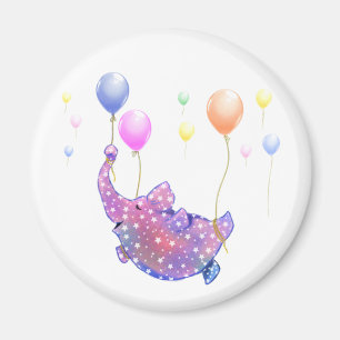 Elephant Flying with Colourful Balloons Magnet
