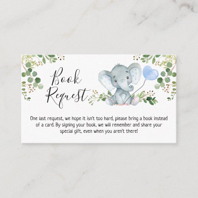 Elephant Foliage Baby Shower Book Request Enclosure Card (Front)