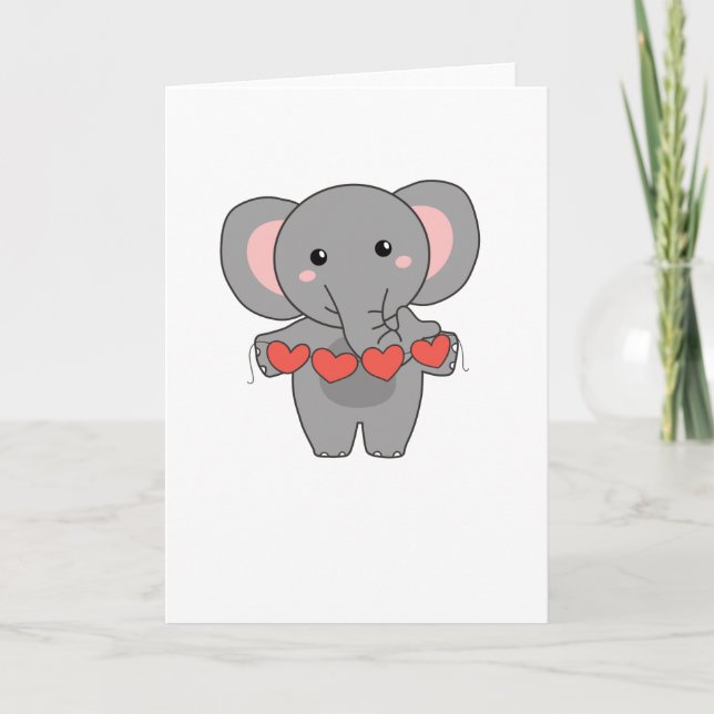 Elephant For Valentine's Day Cute Animals With Card (Front)