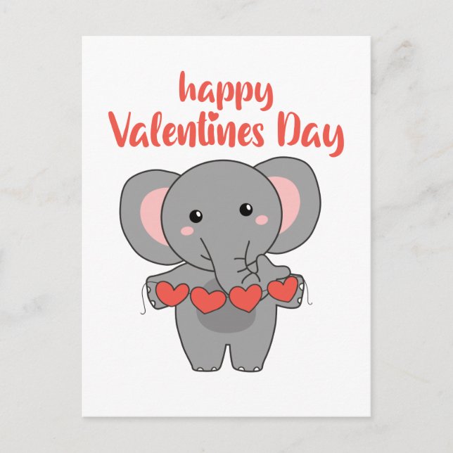 Elephant For Valentine's Day Cute Animals With Postcard (Front)