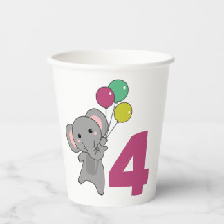 Elephant Fourth Birthday Balloons For Kids Paper Cups