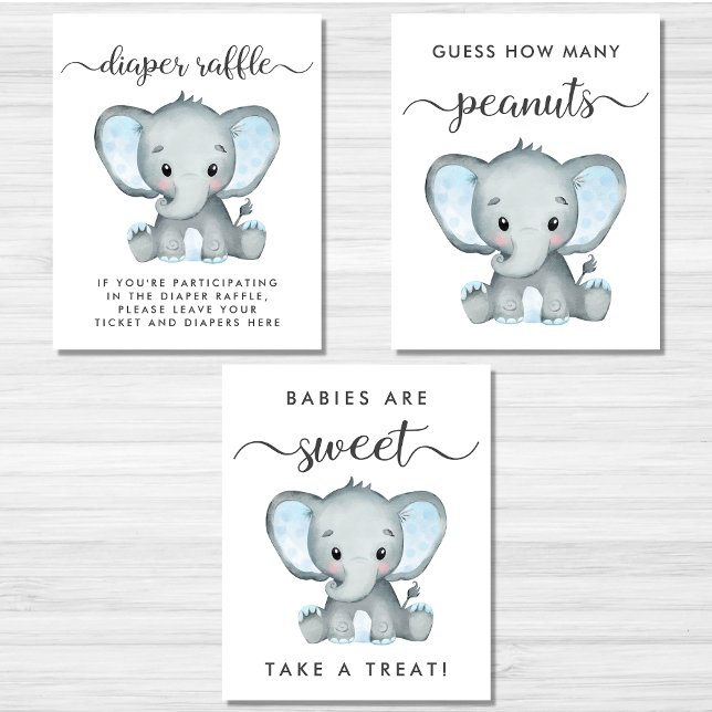 Elephant Games Favours Baby Boy Shower Poster Set (Creator Uploaded)