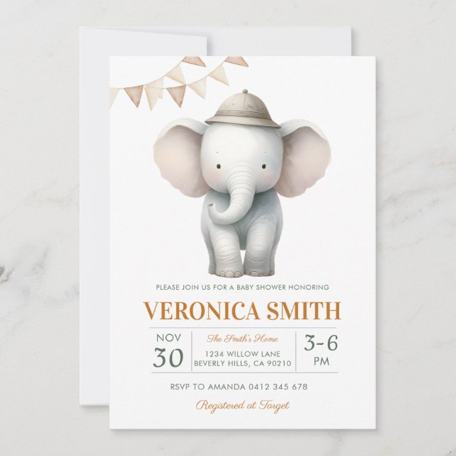 Elephant Gender Neutral Baby Shower  Invitation (Front)