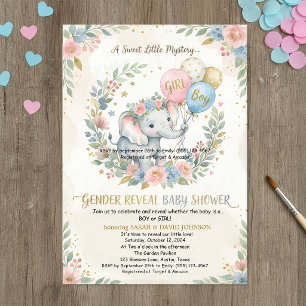 Elephant Gender Reveal Invitation   Pink & Blue Fl