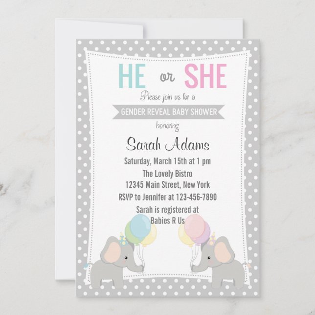 Elephant Gender Reveal Party Invitation (Front)