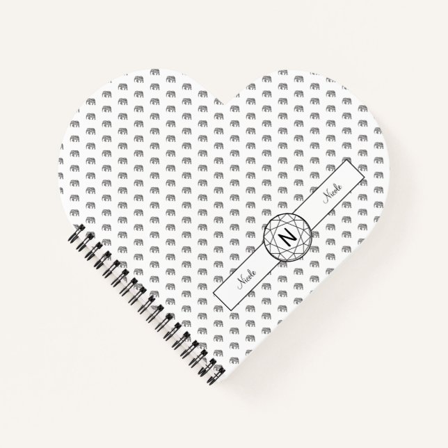 Elephant Geometric Monogram Black and White Notebook (Front)