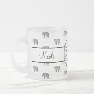 Elephant Geometric  Monogram Black and White Two-T Frosted Glass Coffee Mug