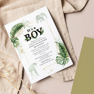 Elephant Giraffe Couples Safari Boy Baby Shower Invitation