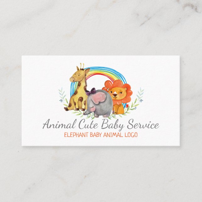 Elephant Giraffe Lion Wild Baby Daycare Nursery Business Card (Front)