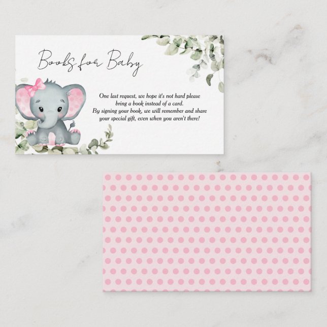 Elephant Girl Baby Shower Books for Baby Enclosure Card (Front/Back)