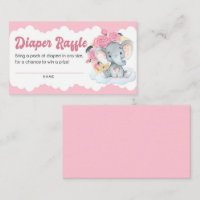 Elephant Girl Baby Shower Diaper Raffle Ticket