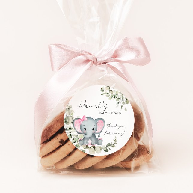 Elephant Girl Baby Shower Favour Classic Round Sticker (Creator Uploaded)