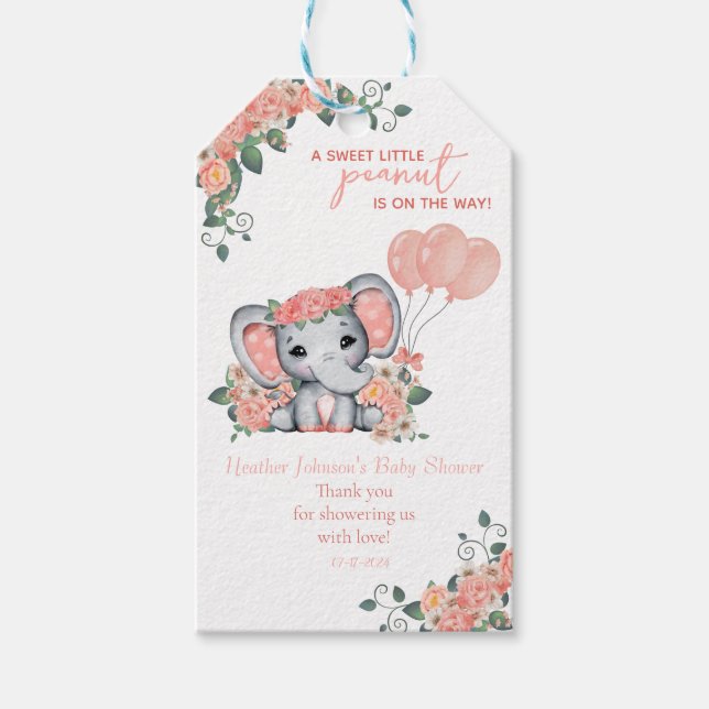 Elephant Girl Baby Shower Gift Tags (Front)