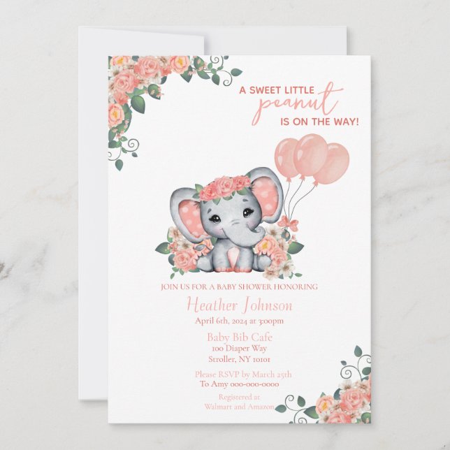 Elephant Girl Baby Shower Invitation (Front)
