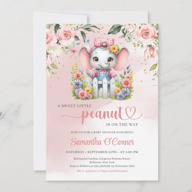 Elephant girl Baby Shower Invitation peanut (Front)