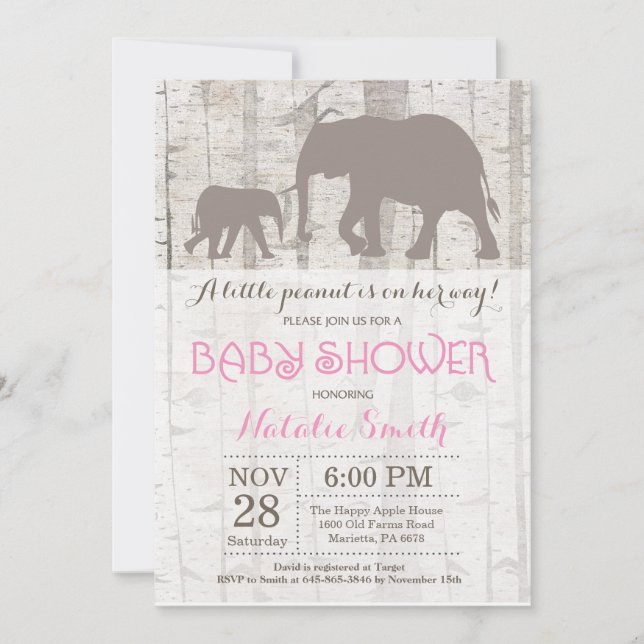 Elephant Girl Baby Shower Invitation Rustic (Front)