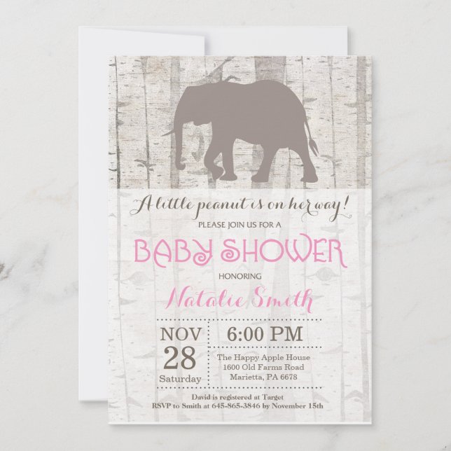 Elephant Girl Baby Shower Invitation Rustic (Front)