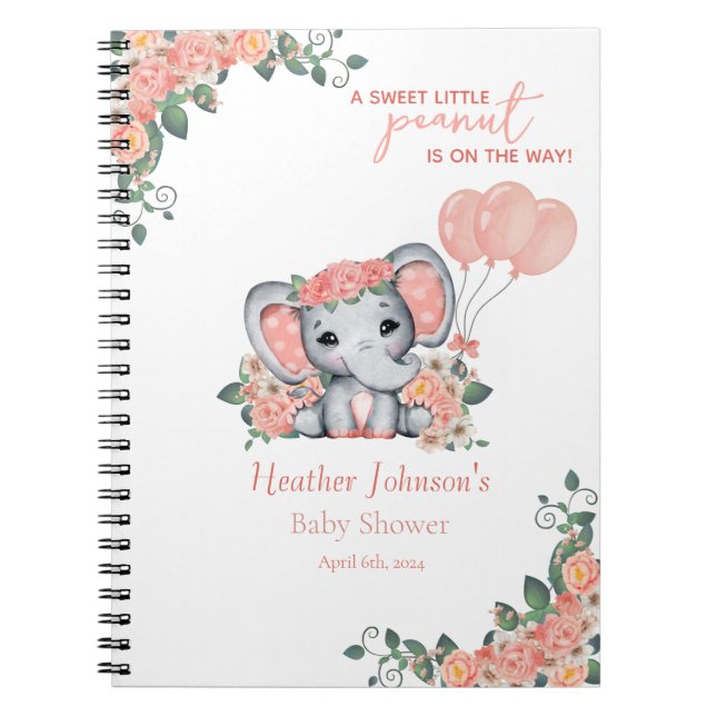 Elephant Girl Baby Shower Notebook (Front)